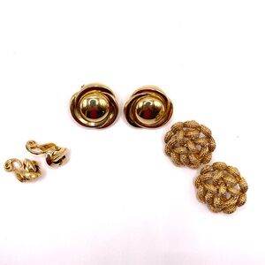 Monet Signed Vintage Clip-on Earring Gold Tone Bundle Lot 3 Pair